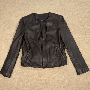 Madewell Metropolis Leather Jacket Sz Small Black Collarless Cropped Motorcycle